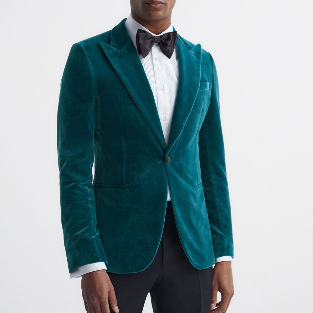 NWT SWING Slim Fit Single Breasted Velvet Blazer in Azure Men's Size 40